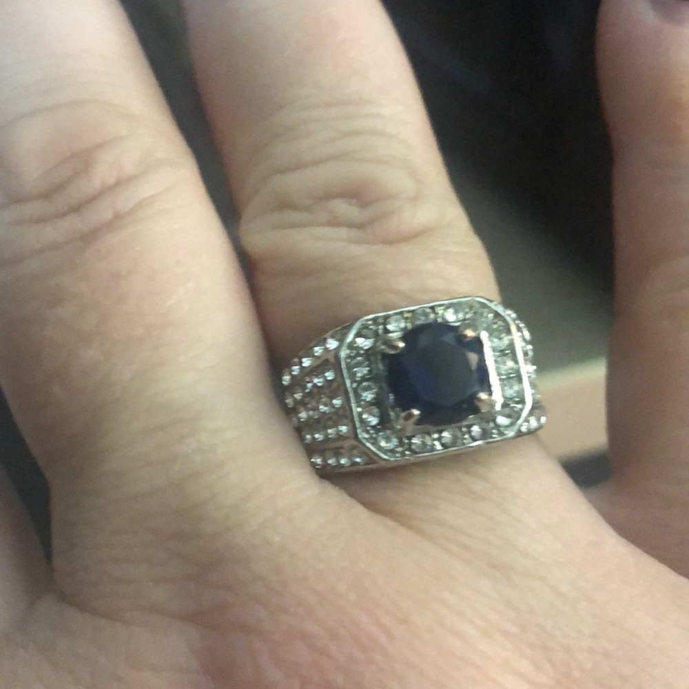 Sterling Silver and lab created sapphire ring. Size 9.5